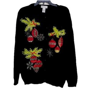 Vintage Draper's & Damon's Christmas Holiday Sweater Size Large Ornaments Wow